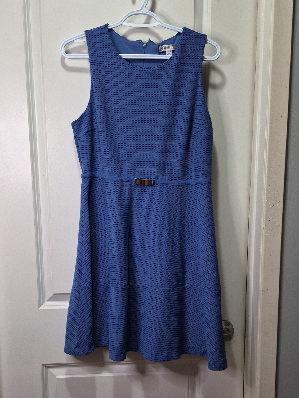 Jennifer Lopez Blue Sleeveless Textured Fit-and-Flare Mini Dress